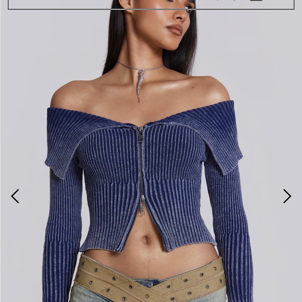 Jaded London Navy Ribbed Sweater S